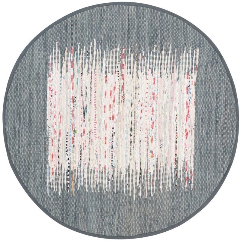 Safavieh Montauk 4' Round Hand Woven Cotton Rug in Ivory and Gray