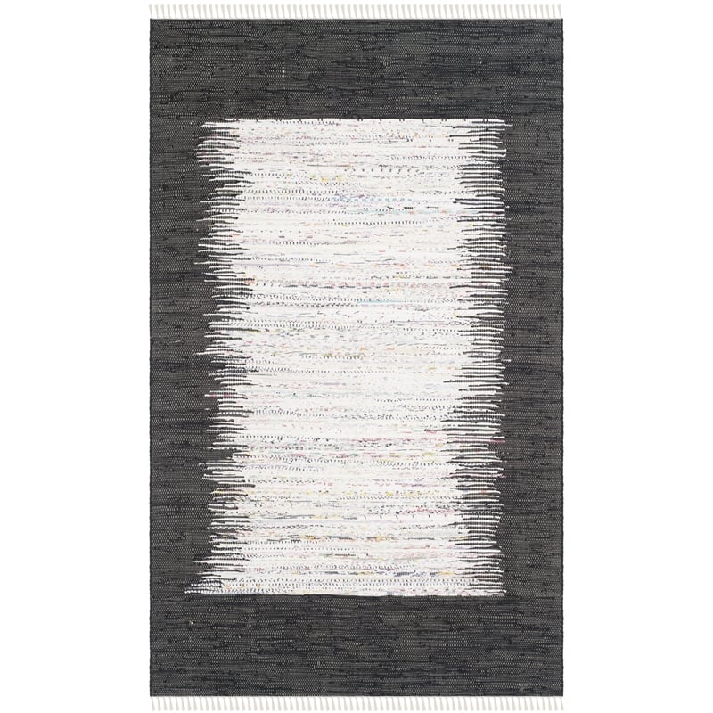 Safavieh Montauk 6' X 9' Hand Woven Cotton Pile Rug in Ivory and Black