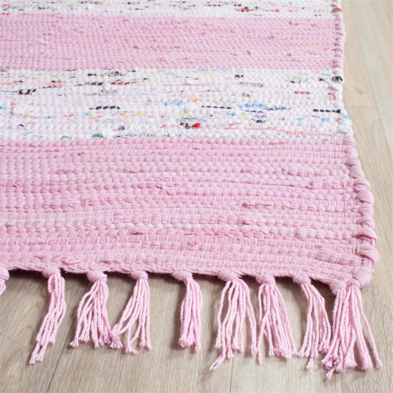 Safavieh Montauk 4' X 6' Hand Woven Cotton Rug in Ivory and Light Pink