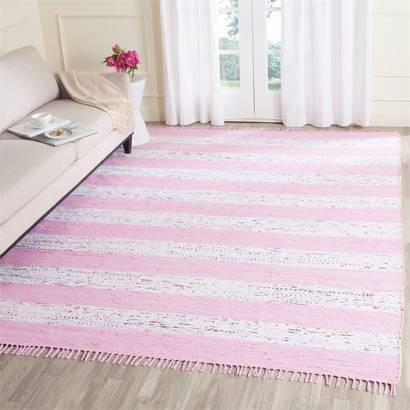 Safavieh Montauk 5' X 7' Hand Woven Cotton Rug in Ivory and Light Pink