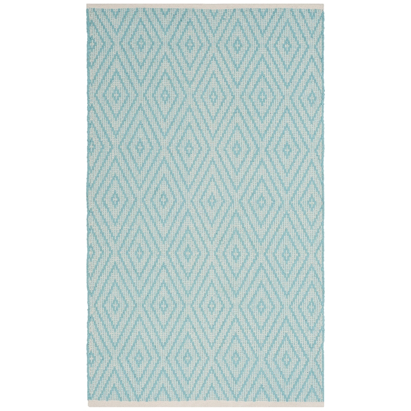 Safavieh Montauk 3' X 5' Hand Woven Cotton Rug in Turquoise and Ivory