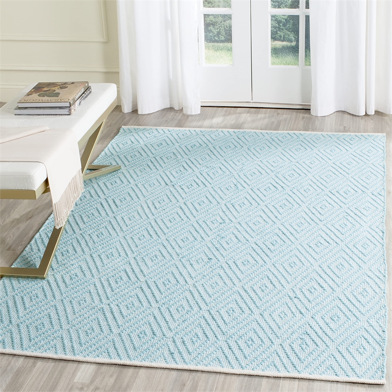 Safavieh Montauk 5' X 8' Hand Woven Cotton Rug in Turquoise and Ivory
