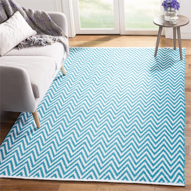 Safavieh Montauk 3' X 5' Hand Woven Cotton Rug in Turquoise and Ivory