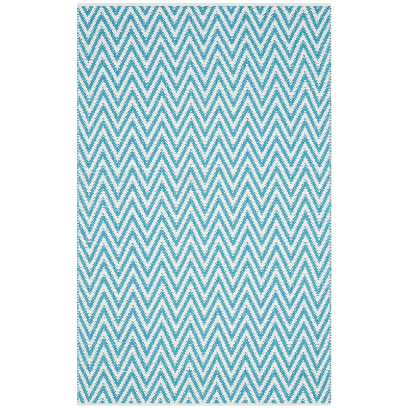 Safavieh Montauk 3' X 5' Hand Woven Cotton Rug in Turquoise and Ivory