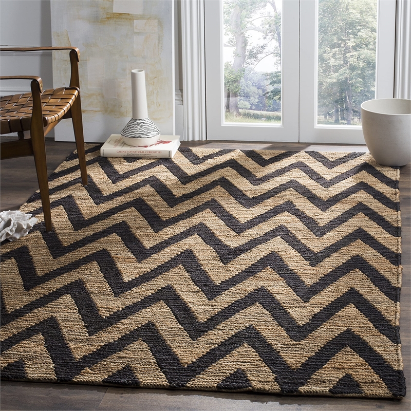 Safavieh Organica 6' X 9' Hand Knotted Jute Rug in Black and Natural
