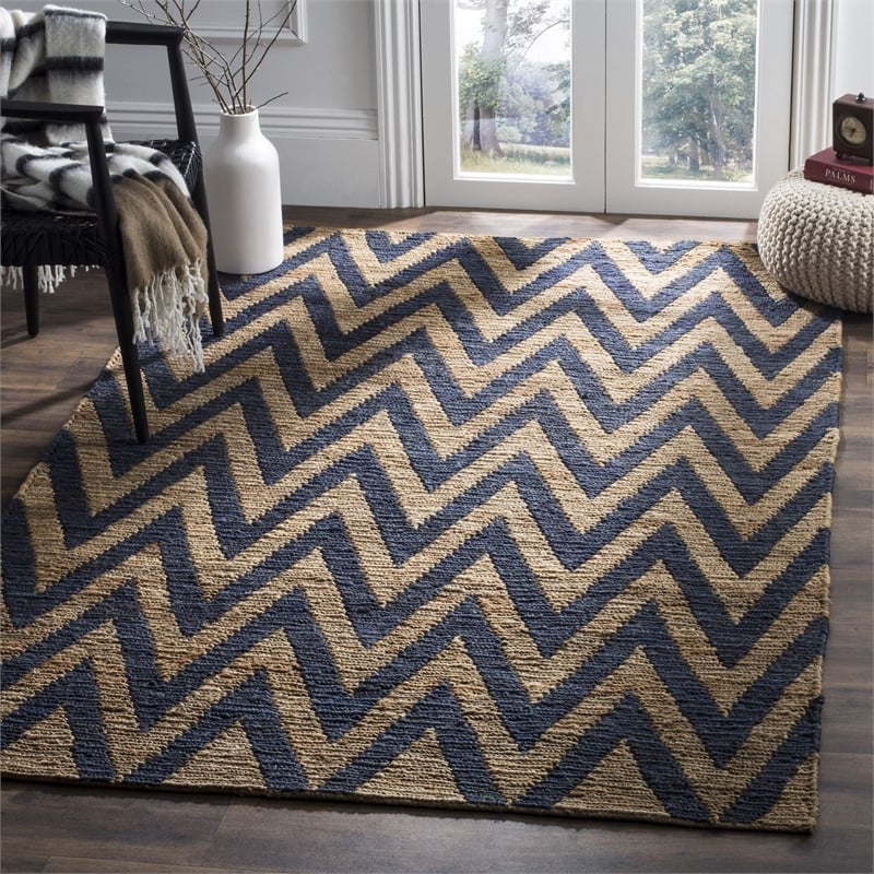 Safavieh Organica 3' X 5' Hand Knotted Jute Rug in Blue and Natural