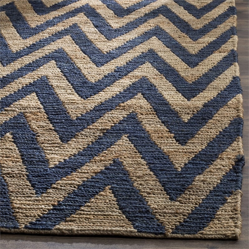Safavieh Organica 6' X 9' Hand Knotted Jute Rug in Blue and Natural