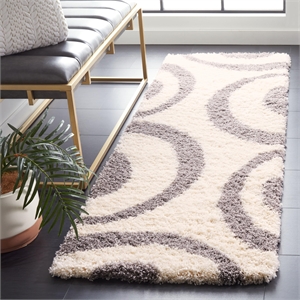 Safavieh Portofino Shag 2'3&quot X 7' Power Loomed Rug in Ivory and Gray