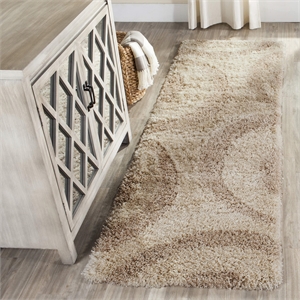 Safavieh Portofino Shag 2'3&quot X 7' Power Loomed Rug in Ivory and Beige
