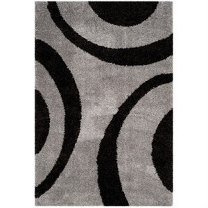 Safavieh Portofino Shag 2'3&quot X 7' Power Loomed Rug in Gray and Black
