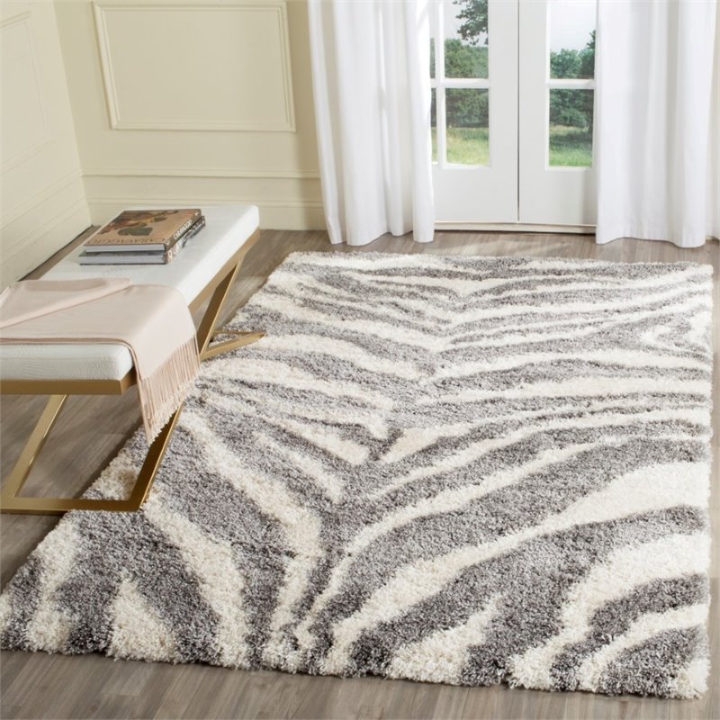 Safavieh Portofino Shag 4' X 6' Power Loomed Rug in Ivory and Gray
