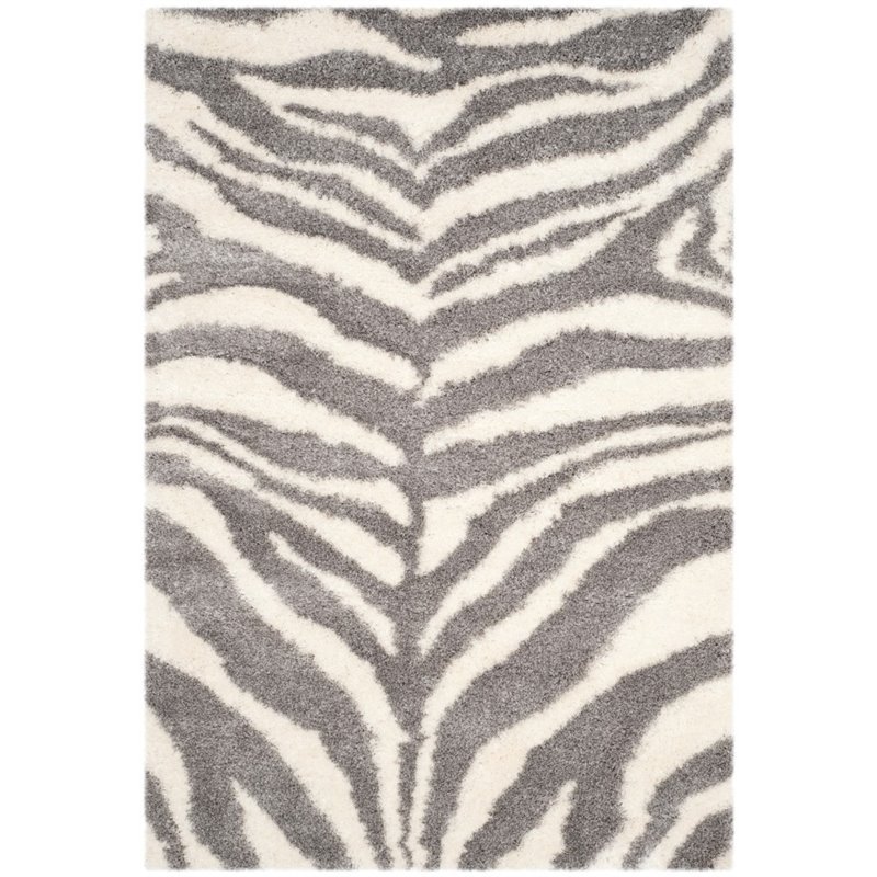 Safavieh Portofino Shag 4' X 6' Power Loomed Rug in Ivory and Gray