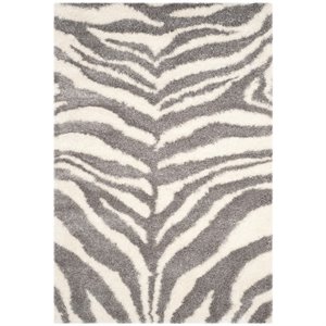 Safavieh Portofino Shag 4' X 6' Power Loomed Rug in Ivory and Gray