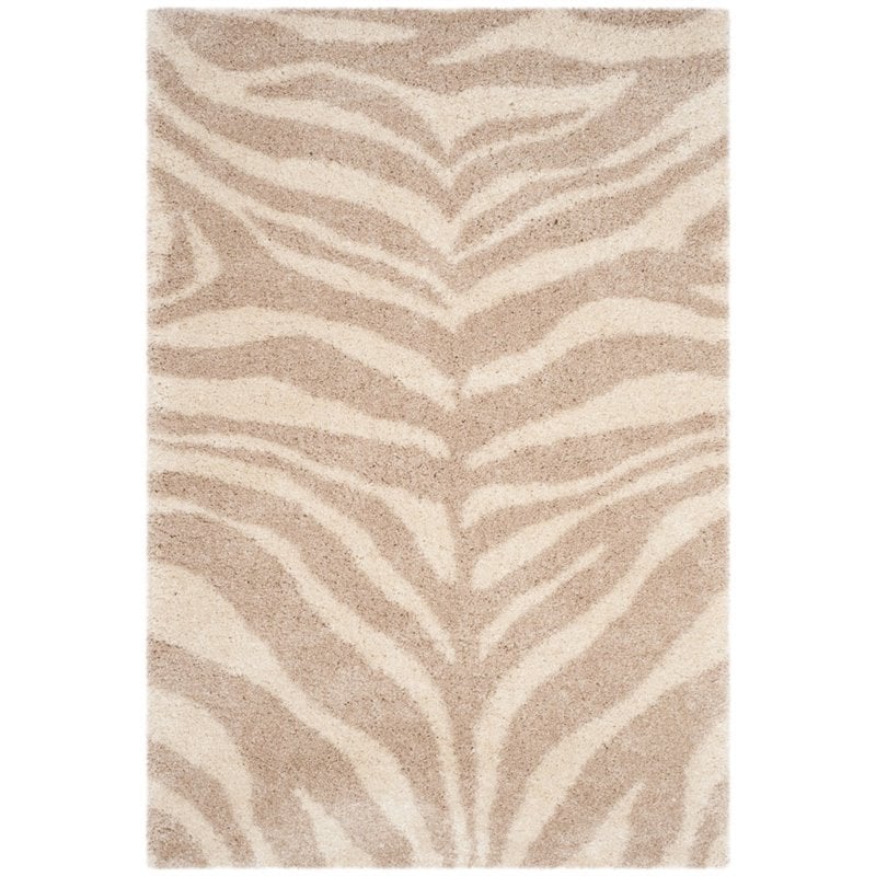 Safavieh Portofino Shag 4' X 6' Power Loomed Rug in Ivory and Beige