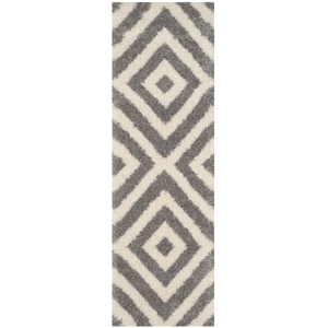 Safavieh Portofino Shag 2'3&quot X 7' Power Loomed Rug in Ivory and Gray