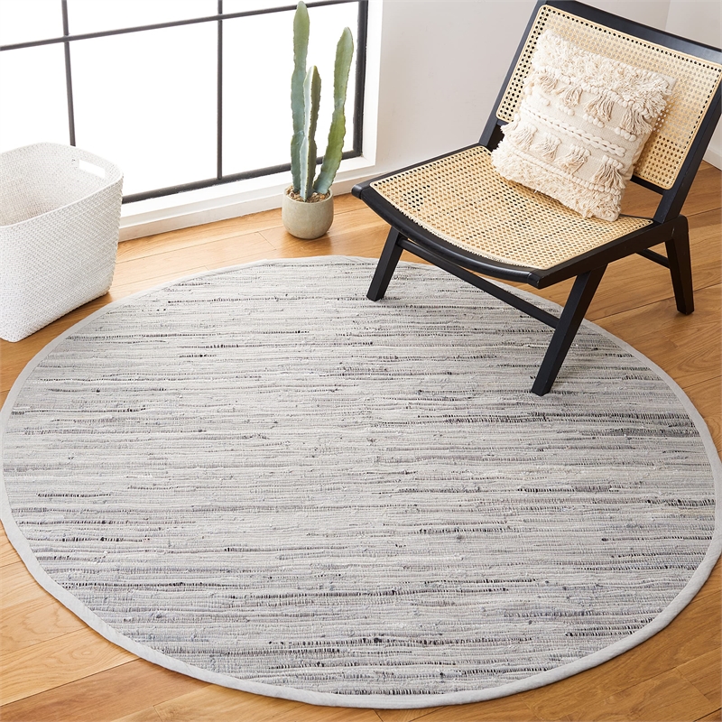 Safavieh Rag 8' Round Hand Woven Cotton Rug in Gray