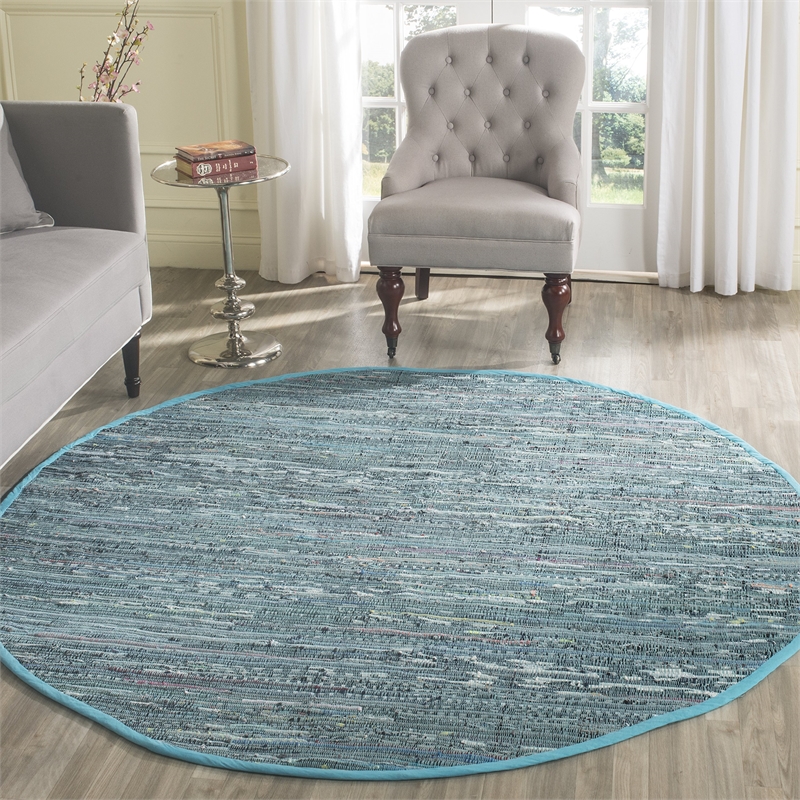 Safavieh Rag 4' Round Hand Woven Cotton Rug in Blue