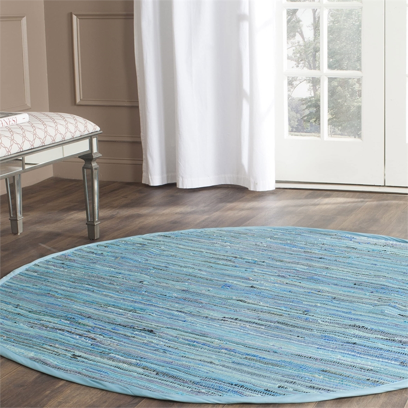 Safavieh Rag 4' Round Hand Woven Cotton Rug in Blue