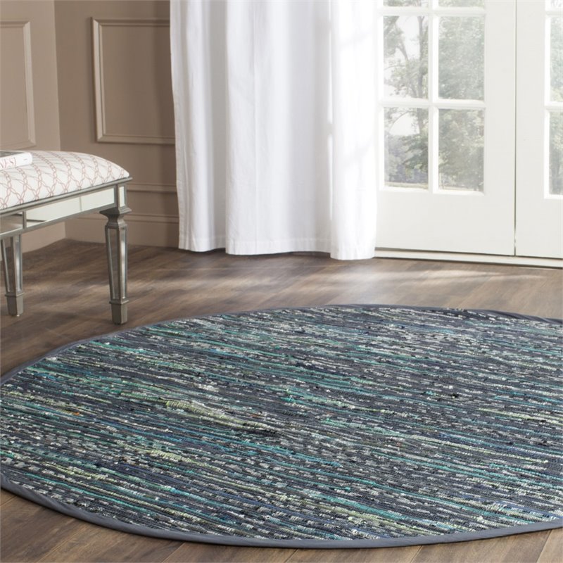 Safavieh Rag 4' Round Hand Woven Cotton Rug in Ink