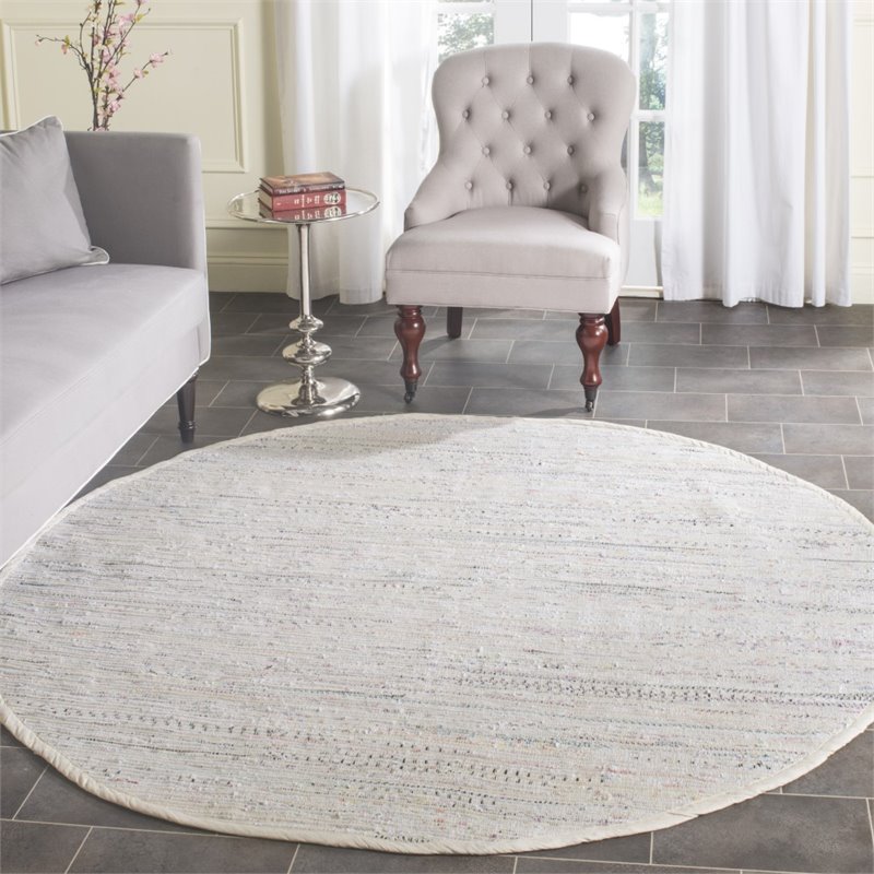 Safavieh Rag 4' Round Hand Woven Cotton Rug in Ivory