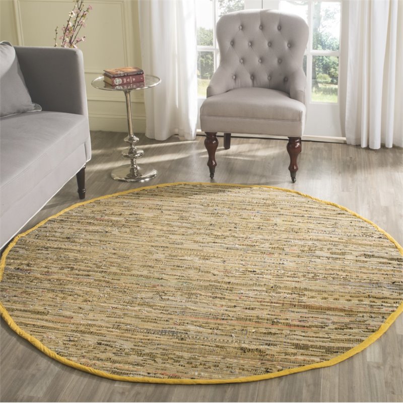 Safavieh Rag 4' Round Hand Woven Cotton Rug in Yellow
