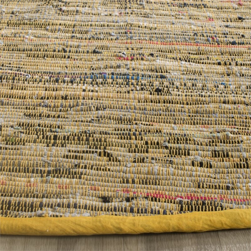 Safavieh Rag 4' Round Hand Woven Cotton Rug in Yellow