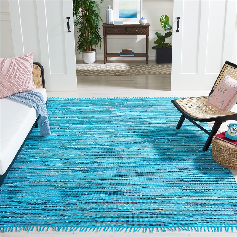 Safavieh Rag 9' X 12' Hand Woven Cotton Rug in Turquoise