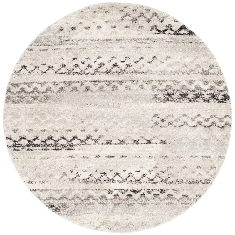 Safavieh Retro 6' Round Power Loomed Rug in Cream and Gray