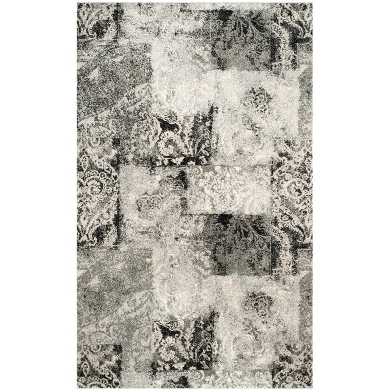 Safavieh Retro 6' Round Power Loomed Rug in Cream and Gray