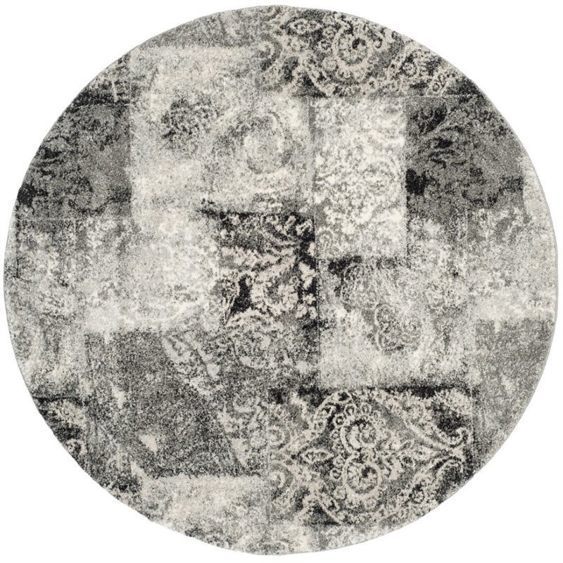 Safavieh Retro 6' Round Power Loomed Rug in Cream and Gray