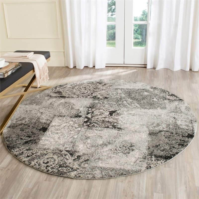 Safavieh Retro 6' Square Power Loomed Rug in Cream and Gray