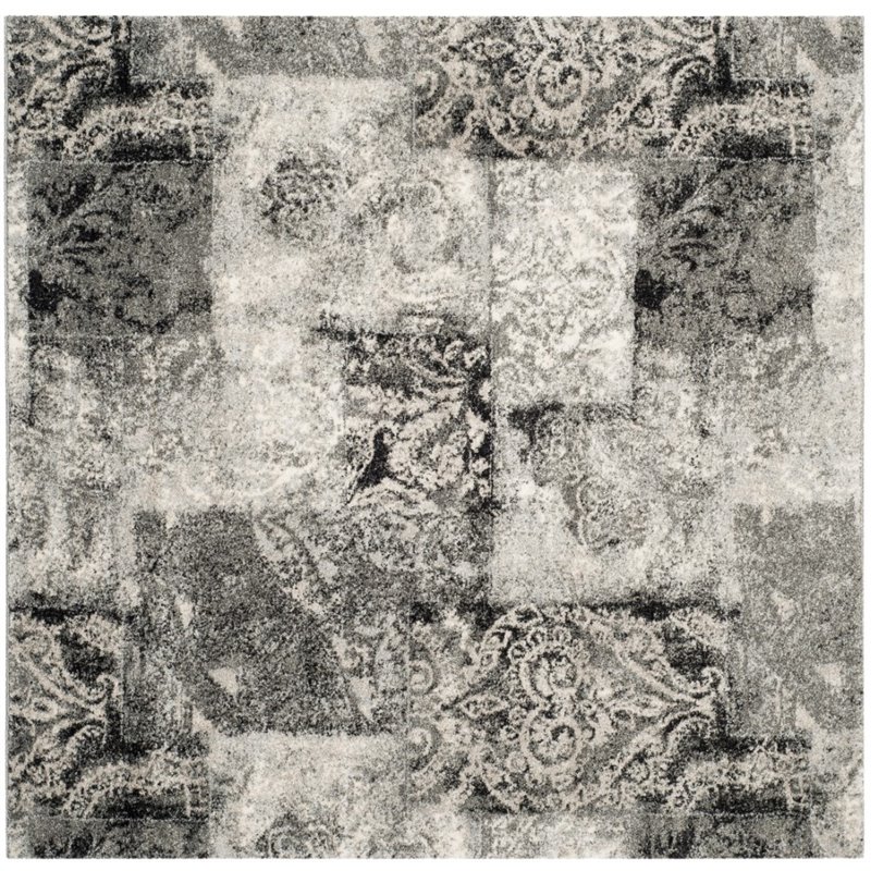 Safavieh Retro 6' Square Power Loomed Rug in Cream and Gray