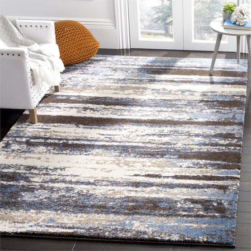 Safavieh Retro 3' X 5' Power Loomed Rug in Cream and Blue