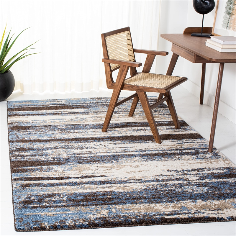 Safavieh Retro 6' X 9' Power Loomed Rug in Cream and Blue