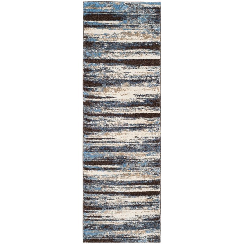 Safavieh Retro 6' Round Power Loomed Rug in Cream and Blue