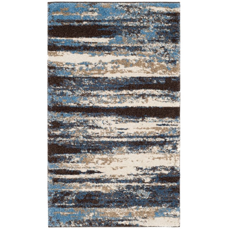 Safavieh Retro 6' Round Power Loomed Rug in Cream and Blue