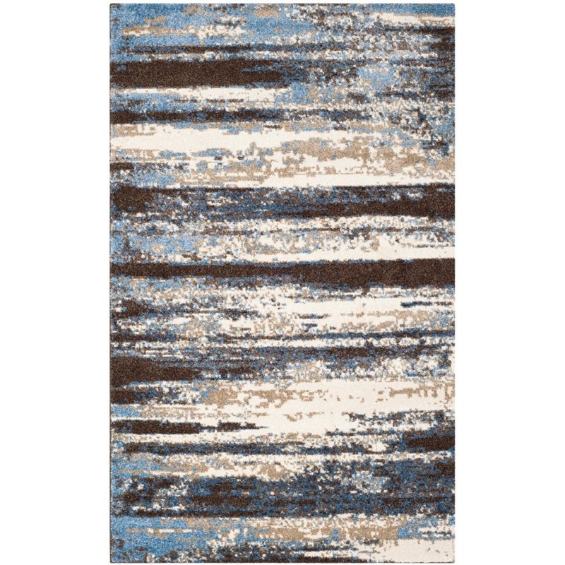 Safavieh Retro 6' Round Power Loomed Rug in Cream and Blue