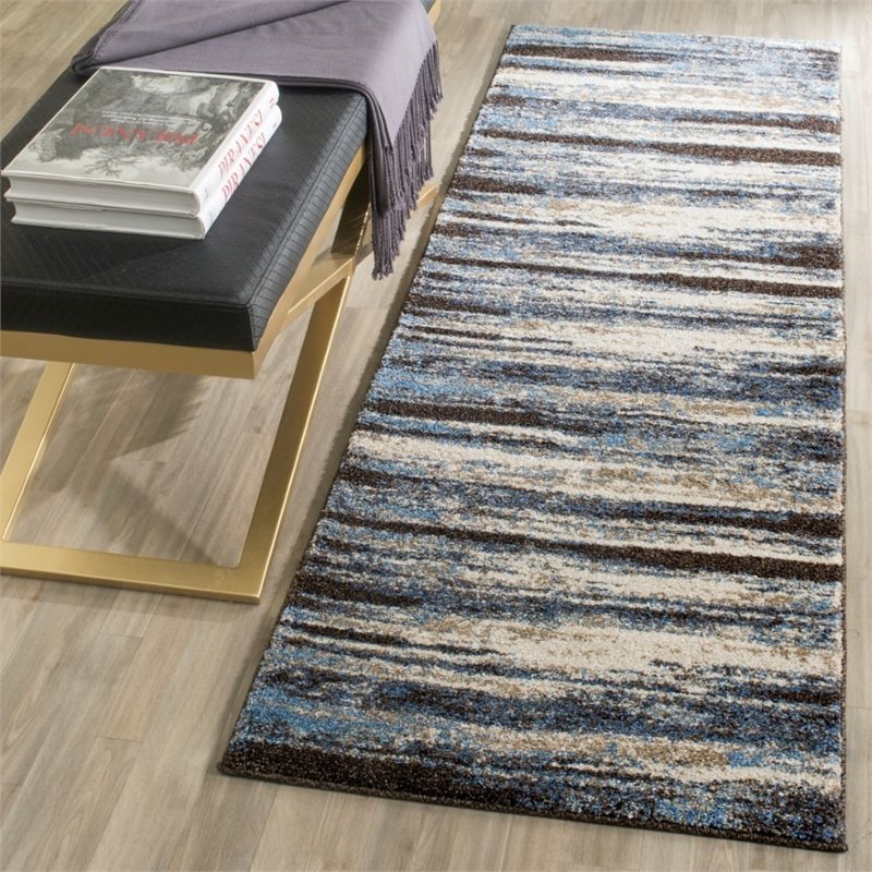 Safavieh Retro 8' Round Power Loomed Rug in Cream and Blue