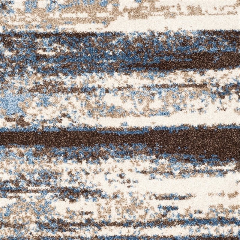 Safavieh Retro 8' Round Power Loomed Rug in Cream and Blue
