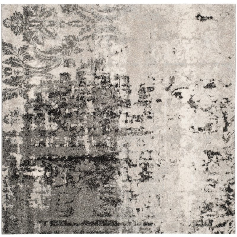 Safavieh Retro 6' Square Power Loomed Rug in Light Gray and Gray