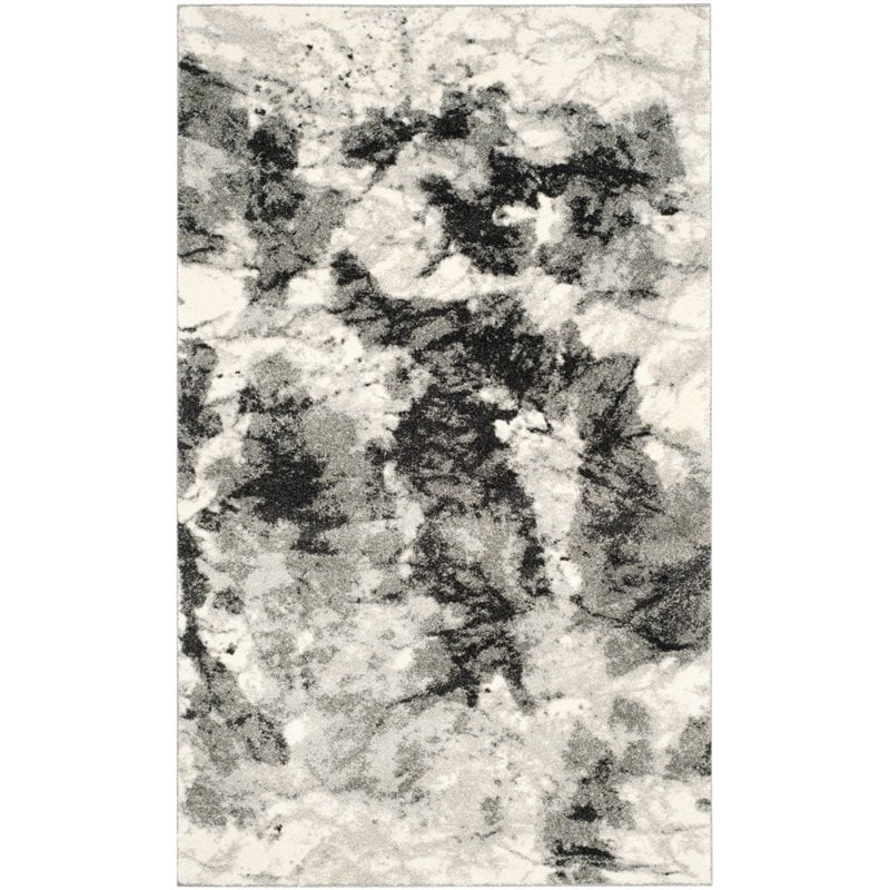 Safavieh Retro 6' Round Power Loomed Rug in Cream and Gray