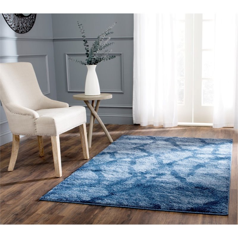 Safavieh Retro 6' Round Power Loomed Rug in Blue and Dark Blue