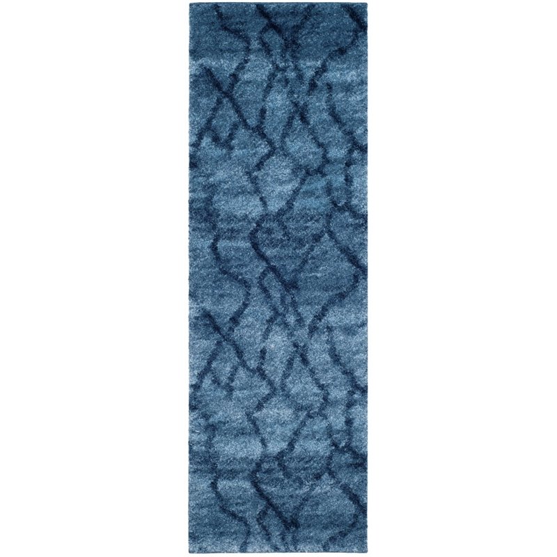 Safavieh Retro 8' Round Power Loomed Rug in Blue and Dark Blue