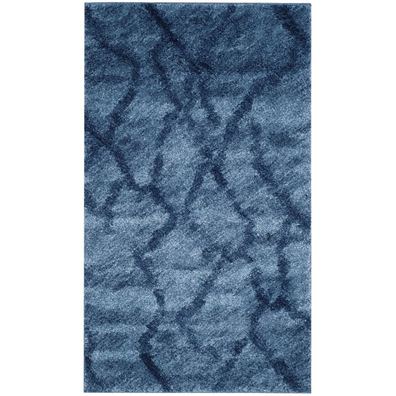 Safavieh Retro 8' Round Power Loomed Rug in Blue and Dark Blue