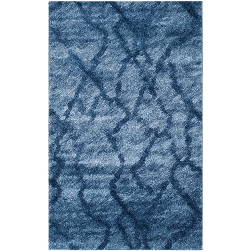 Safavieh Retro 8' Round Power Loomed Rug in Blue and Dark Blue