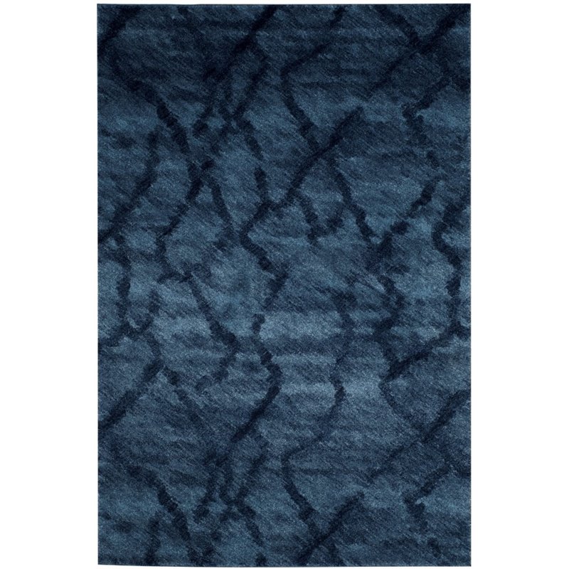 Safavieh Retro 8' Round Power Loomed Rug in Blue and Dark Blue