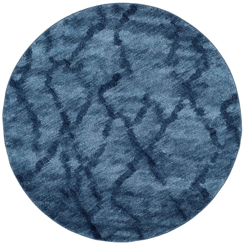 Safavieh Retro 8' Round Power Loomed Rug in Blue and Dark Blue