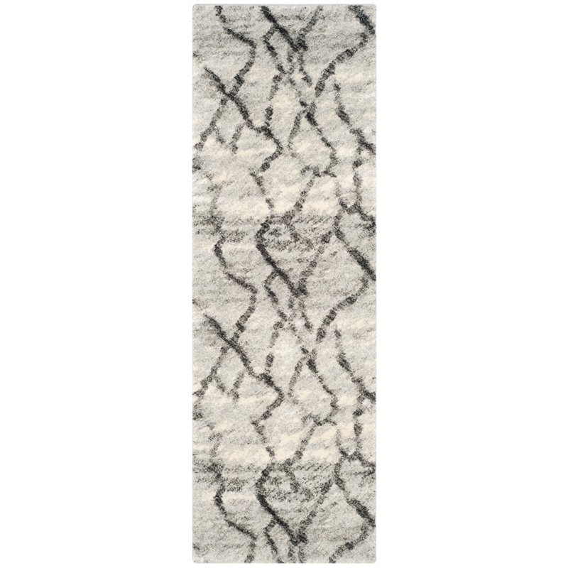Safavieh Retro 6' Round Power Loomed Rug in Light Gray and Black