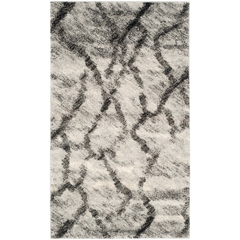 Safavieh Retro 6' Round Power Loomed Rug in Light Gray and Black