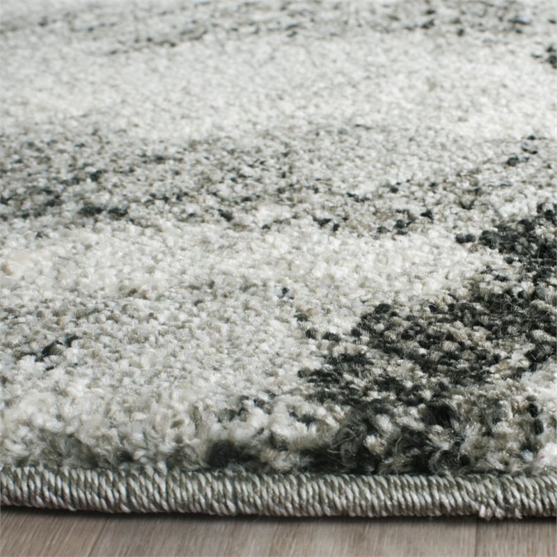 Safavieh Retro 6' Round Power Loomed Rug in Light Gray and Black